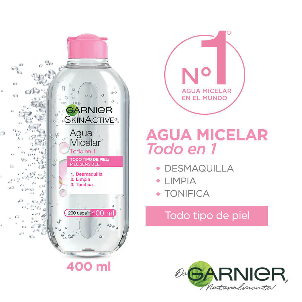 Agua Micelar Garnier Skin Active Pure Active Piel Mixta y Grasa - Frasco  400 ML