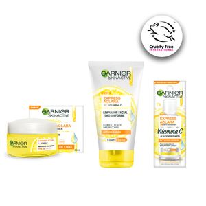 Set Express Aclara Serum 30ml + Crema Hidratante 50ml + Limpiador 150ml Skin Garnier