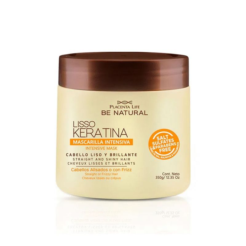 Pack Keratina Shampoo 350ml + Acondicionador 350ml + Mascarilla 350gr Placenta Life Be Natural-1747339191257